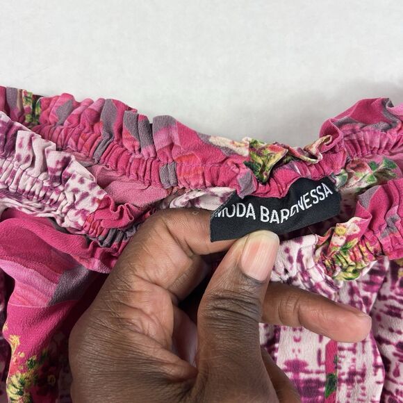 Moda Baronessa Top XS Silk Lightweight Abstract Crop Blouse Romantic Luxe Boho - Picture 4 of 10